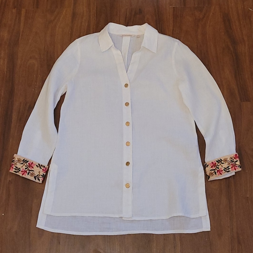 Soft Surroundings Linen Shirt with Embroidery